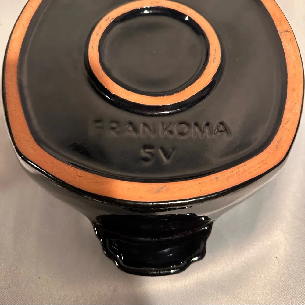 Vintage Frankoma Pottery Gloss Black Ceramic Casserole Dish Art Deco